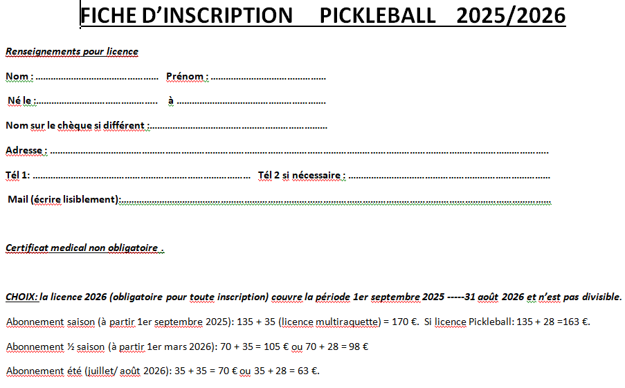 fiche inscription pickleball